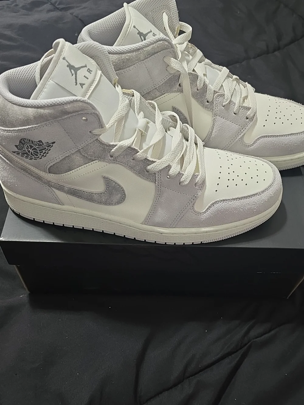 Jordan High Top Sneakers - White & Light Gray Suede